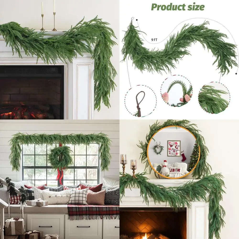 

Рождественская зеленая гирлянда длиной 9 футов, 2 предмета, для мантии, лестницы, камина, стены, двери, стола, в помещении и на открытом воздухе