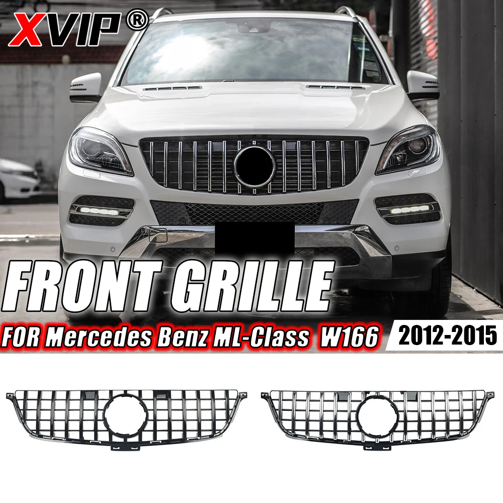 XVIP Chrome Silver GTR Style Front Racing Grille For Mercedes Benz ML-Class W166 12-15 ML350 ML550 Diamonds Style Bumper Grilles