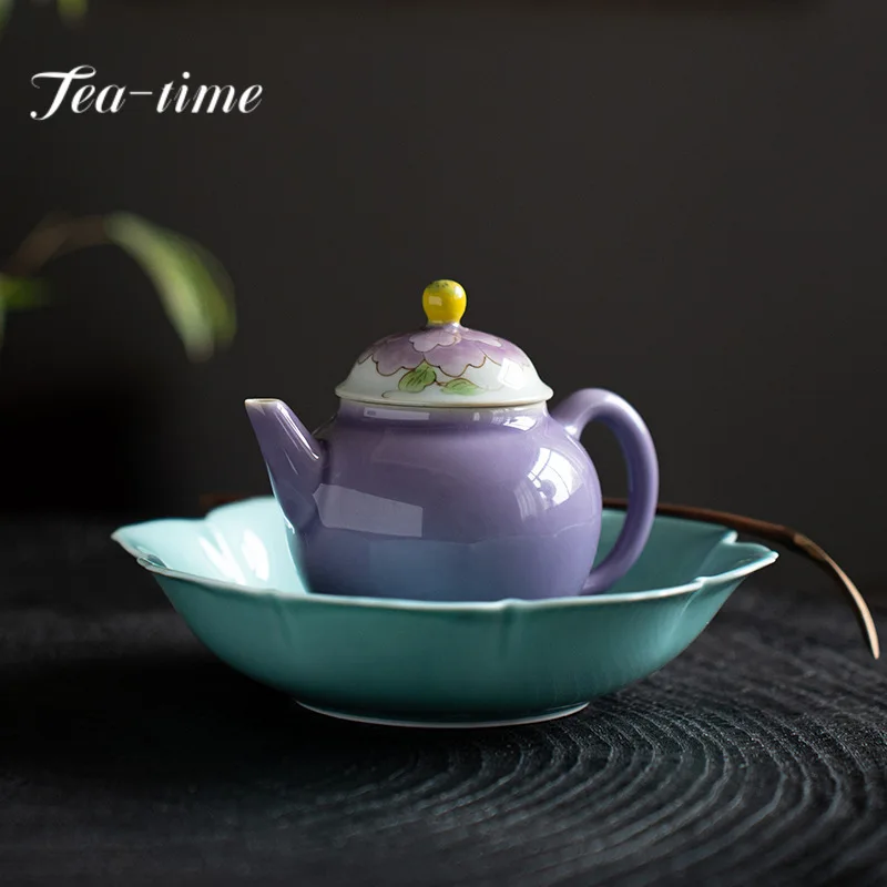 Hand-painted Peony Teapot Boutique Thin Body Pot Household Tea Making Kettle with Ball Hole Flower Tea Drinkware Supplies Craft