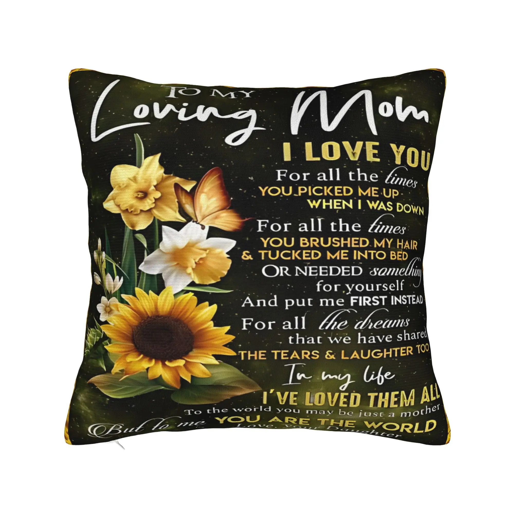 Mother's Day Sunflower Square Pillow Cases Letter From Daughter Cushion Cover Awesome Zippered Decor Pillowcover for Car 45x45cm