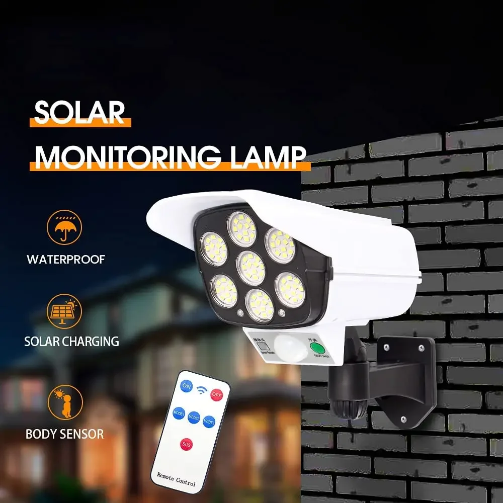 Luz de Simulação Solar, Monitoramento LED, Lâmpada de Jardim, Indução do Corpo Humano, Sensor de Movimento, Mancha, 2400mAh, 77 LEDS