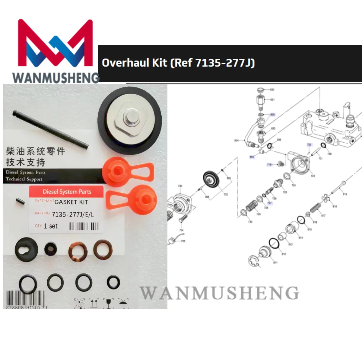 Top Quality Repair Kit  O Ring  7135-277L 7135-277C 7135-277E 7135-277J for DP200 DP210