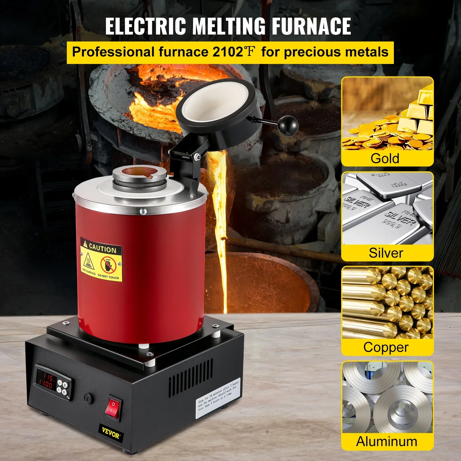 Electric Metal Melting Furnace Digital Casting Jewelry Making Tool Gold Silver Aluminum Graphite Refining Crucible Machine