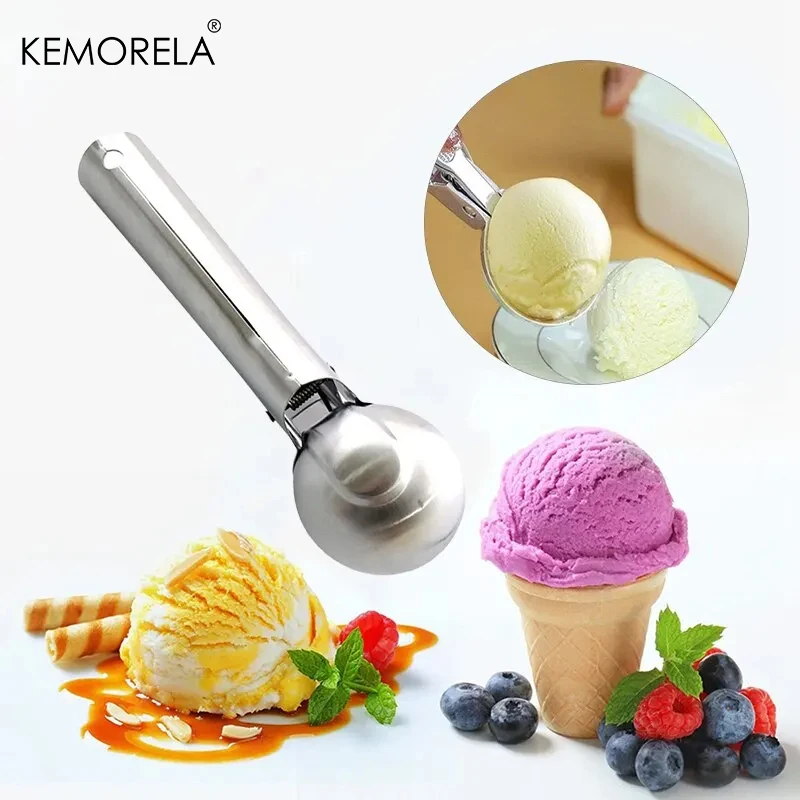 1PCS Premium Roestvrijstalen Ijsscoop Met Trigger Fruitprimeur Perfect Voor Bevroren Yoghurt Sundae Ice Cream Cone