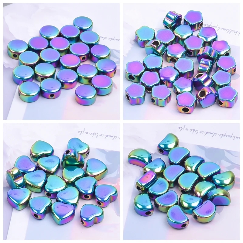 10pcs Small Hole Steel Spacer Beads Rainbow Metal Spinner Bracelet Heart,Round diy Charms Craft Jewelry Making Bulk Wholesale