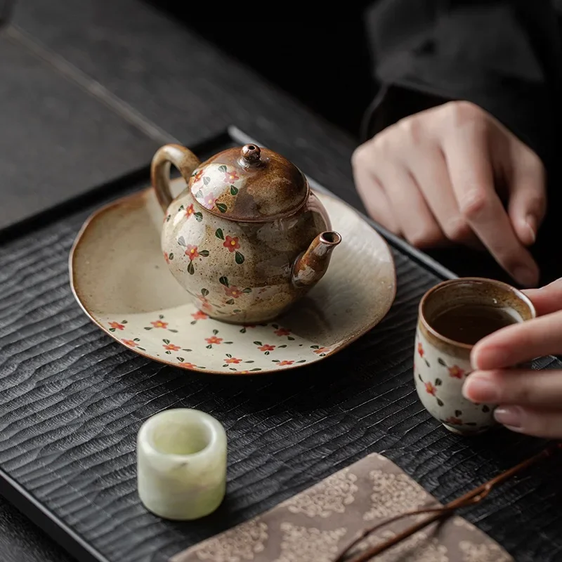 Japanese Imitation Firewood Teapot Handmade Coarse Pottery Teapot with Filter Underglaze Hand-painted Kung Fu Tea Set Ornaments 3