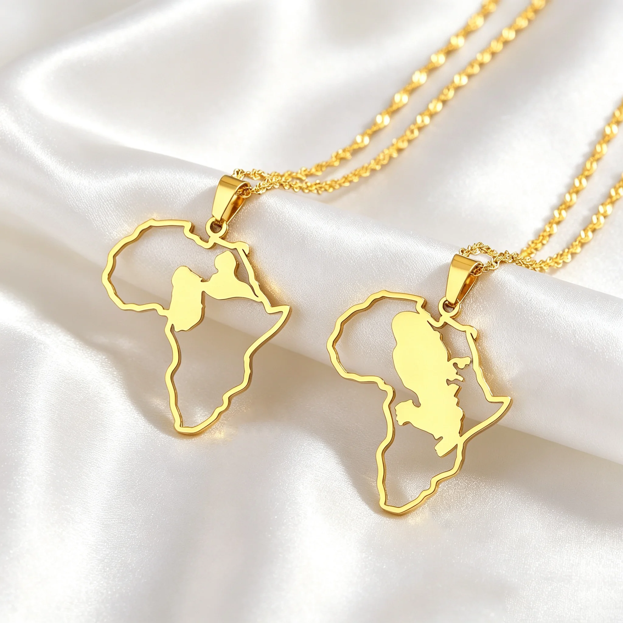 Gold Plated Stainless Steel Africa Map Pendant Necklace Guadeloupe Martinique Inside Outline  Jewelry Gift For Men Women Gifts
