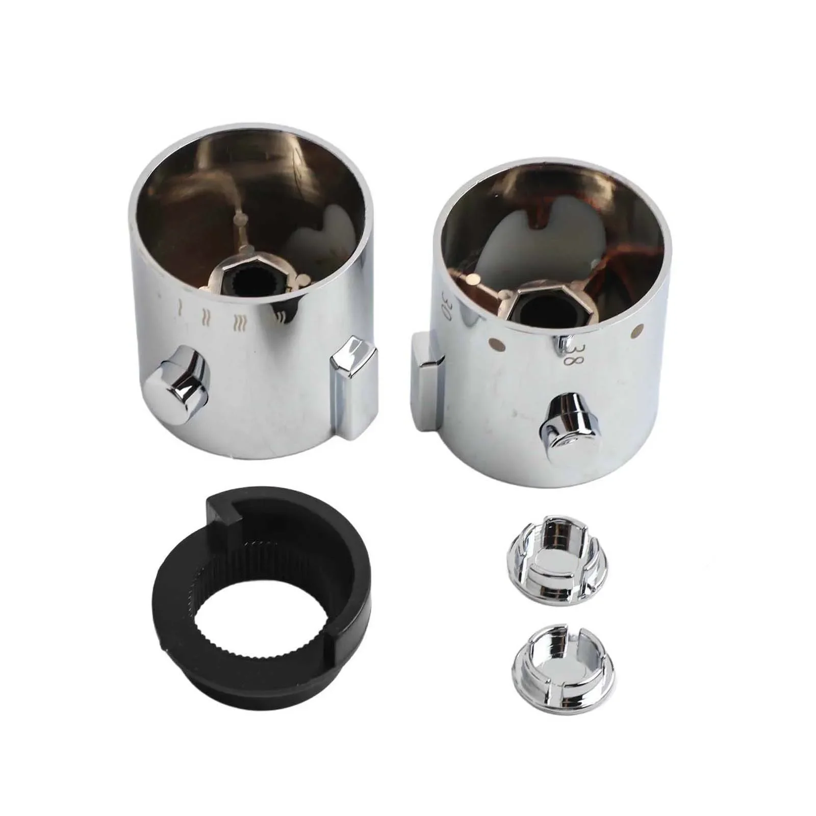 Pair of Chrome Finish Shower Mixer Handles Compatible with Thermostatic Valves Featuring 24 Teeth and Spindle Diameter of 9mm