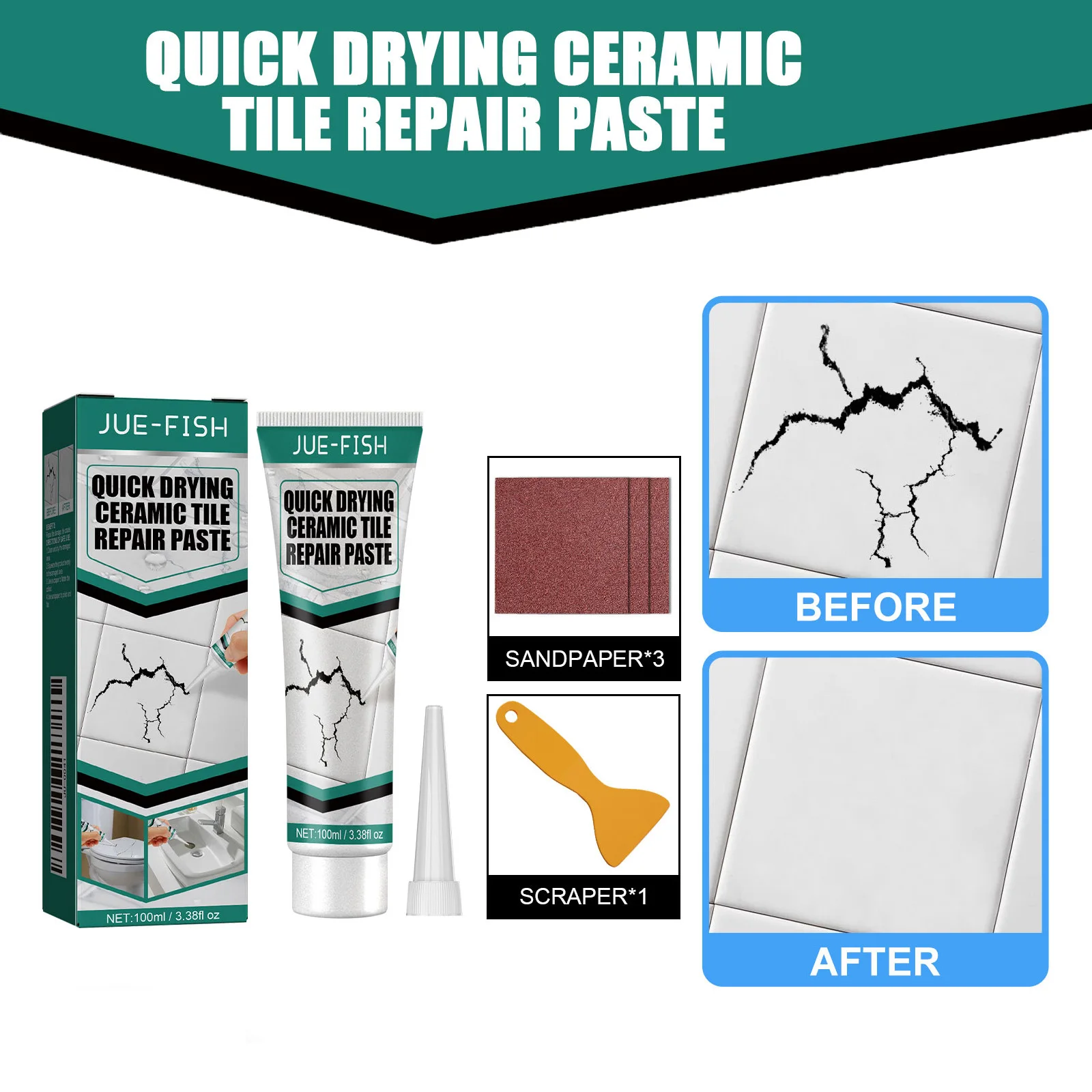 Pasta de reparo de azulejos cerâmicos de secagem rápida, adesivo impermeável para preenchimento de rachaduras, para banheiro, cozinha, porcelana, mármore, banheira, kit de banheiro