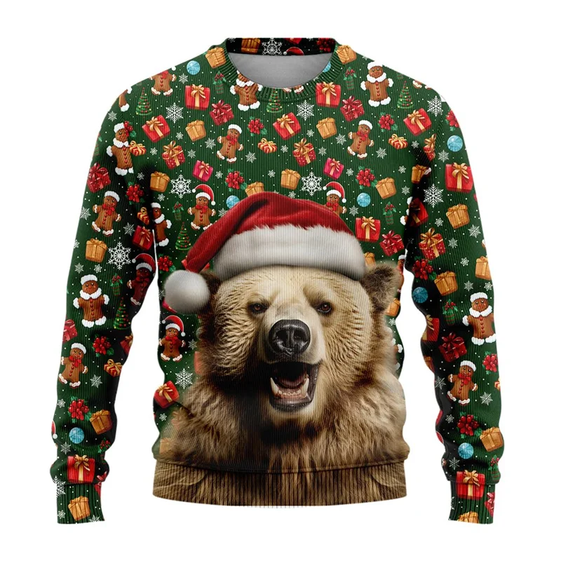 3D Printed Panda Rabbit Bear Dog Hoodie For Men Christmas Decorations Pattern Sweatshirt Autumn Casual Long Sleeves O-Neck Tops