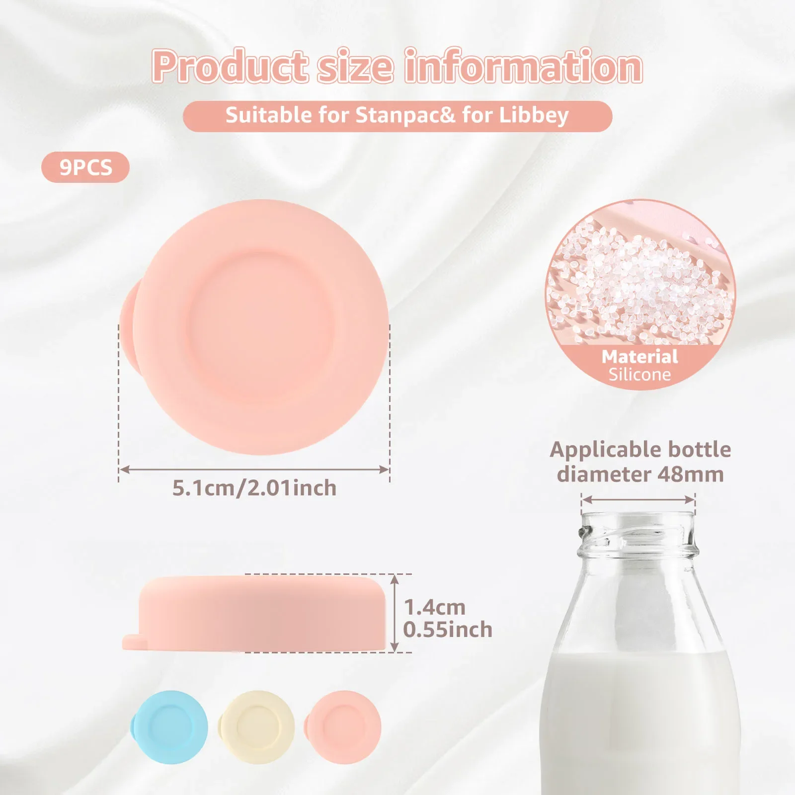 9Pc Glass Bottle Replacement Cover Milk Bottle Silicone Cap for Libbey for Stanpac Leak Proof Silicone Glass Lid Milk Bottle Cap
