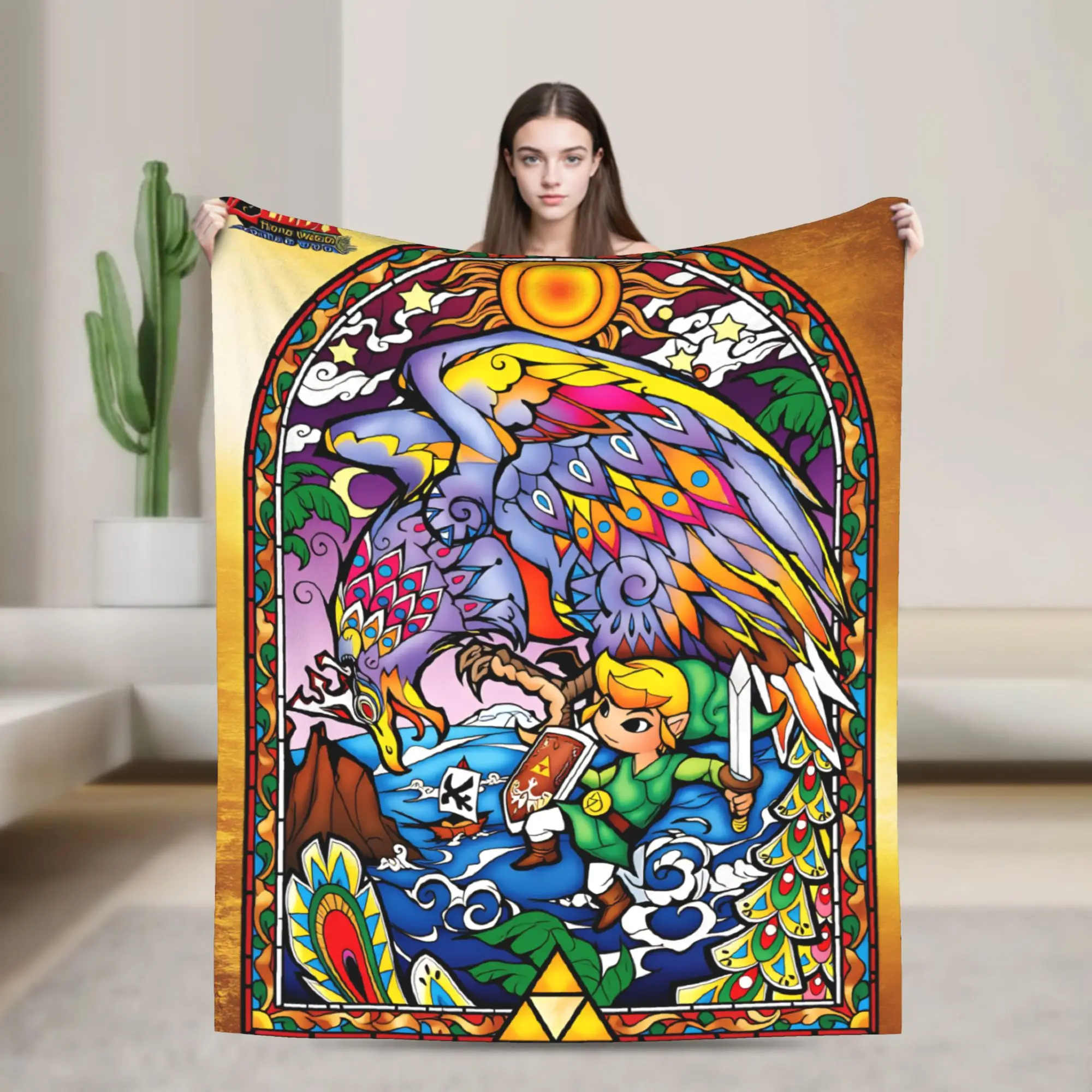Soft Blanket Travel Z-Zeldas Green Hero Stained Glass Link Throw Blanket  Flannel Bedspread For Couch Bed Funny Sofa Bed Cover
