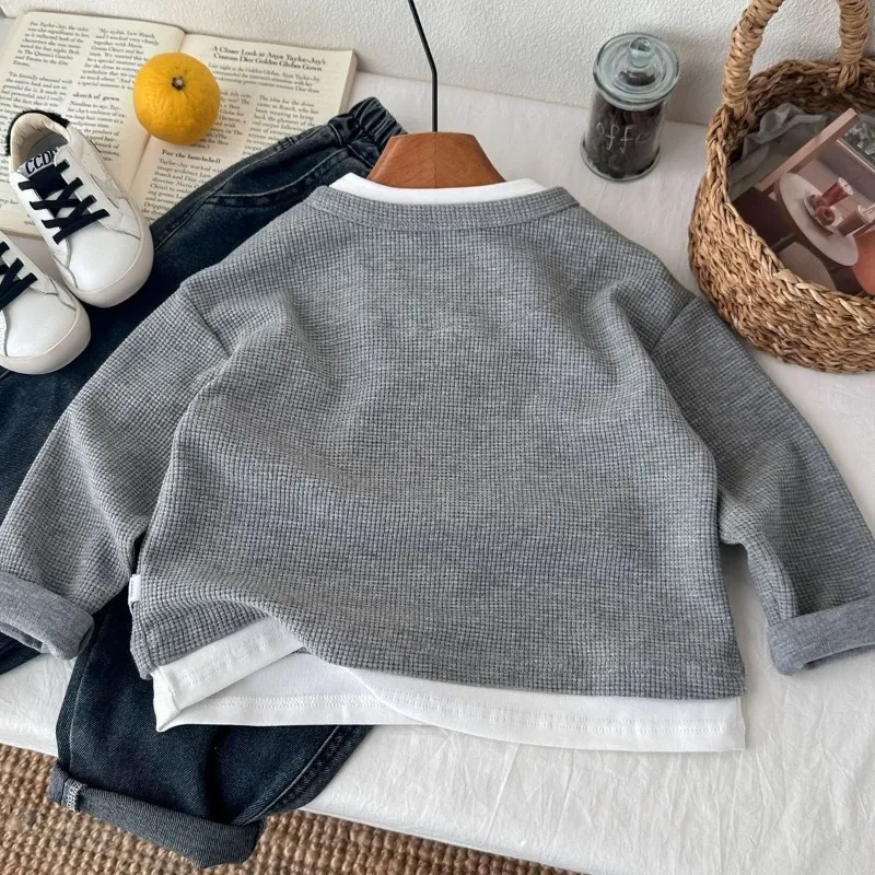 Kinder Jungen Sweatshirt RAISE YOUNG Herbst 2026 Kleinkind Jungen Pullover Casual 1-10 Jahre Kinder Jungen Waffel-Optik Zweiteilige Oberteile – Detail 19