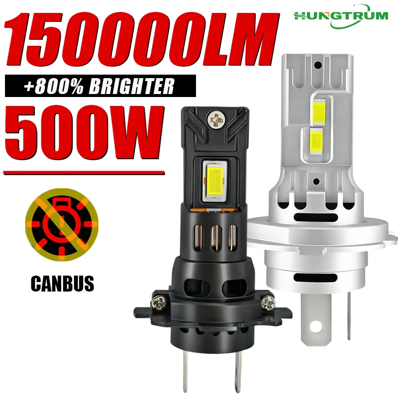 

500W Turbo H7 H4 car Headlight Bulbs CANBUS Lights 150000LM Mini Lamp 1:1 Wireless LED HeadLamp with Fan Plug&Play 6500K