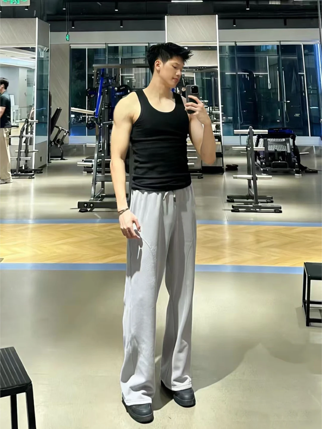 

ay Casual Fitn Pants Men's Summer American Laser Drill Long Pants Breathable Qui Dry Loose Fit Straight Leg Pants