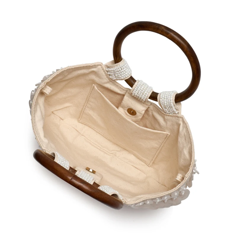 Shell Purse For Women Shoulder Bag Handmade Seashell Beaded Clutch Wooden Top Handle Bag Beach Evening Handbag for Summer