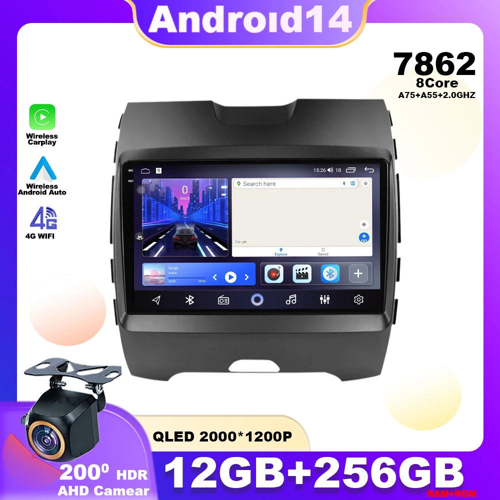 

Android 14 For Ford Edge 2 2015 - 2018 Car Radio Multimedia Player Stereo Navigation GPS 4G Wireless Carplay Auto WIFI 4G BT