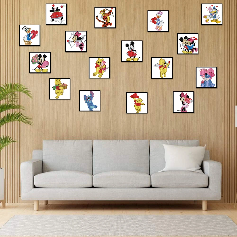 16-teiliges Cartoon-DIY-Mini-Rund-Diamant-Malerei-Set für Desktop-Dekoration, ohne Rahmen