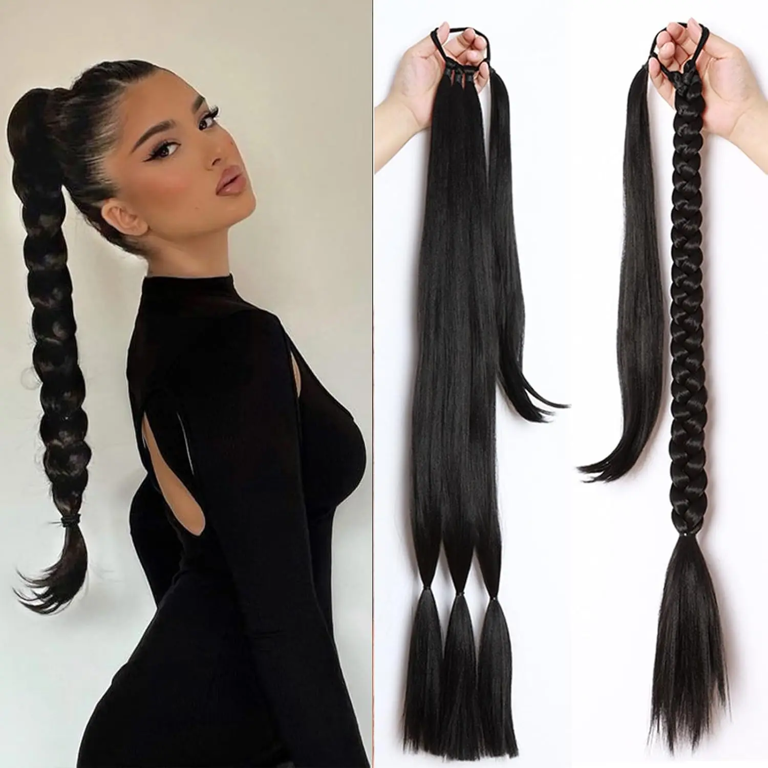 

Long Natural DIY Braided Ponytail Extension 30inch Straight Wrap Around Pony Tail HairPieces Synthetic Fake Horse Tail For Women