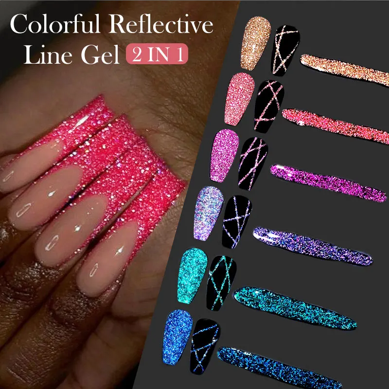 LILYCUTE 5 ml Reflektierende Glitter Liner Gel Nagellack Superflash Bunte Funkelnde Graffiti Malerei Streifen Pull Linie Nagel Gel – Detail 5