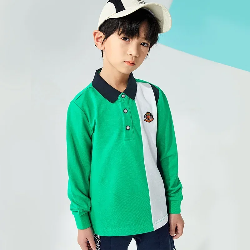 Boys Polo Shirts 2024 Spring Autumn Polo Kids Long Sleeve Tops for Boy Color Contrast Children Sweatshirts Teenager Tees Clothes