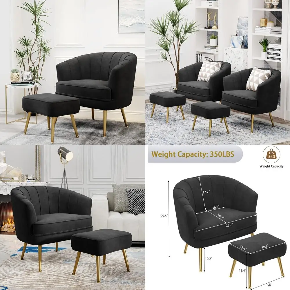 

Modern Velvet Upholstered Accent Chair with Ottoman, Comfortable Barrel Club Armchair for Living Room