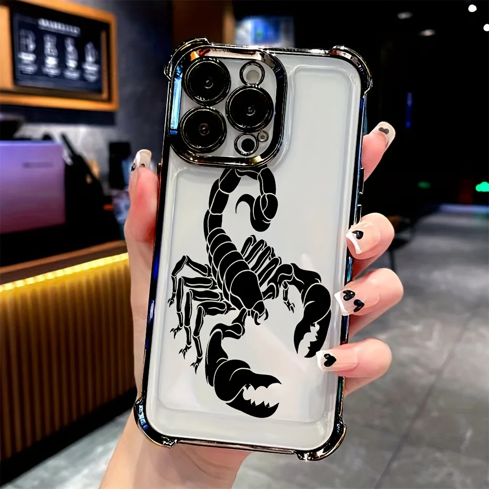 

Black Cool Scorpion Pattern Phone Case Suitable for iPhone 16 15 14 13 12 11 Pro/Max/Plus Four Corner Anti Drop