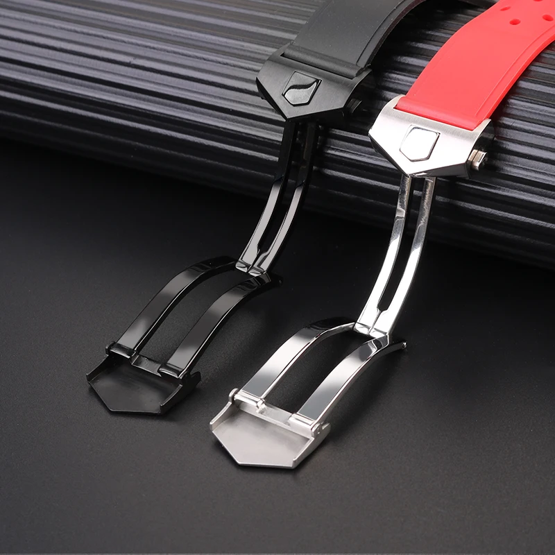 Pulseira de silicone interface reta para heuer f1 racing esporte banda de relógio de borracha ft8023 caz2011 fivela dobrável pulseira de pulso 22mm homem