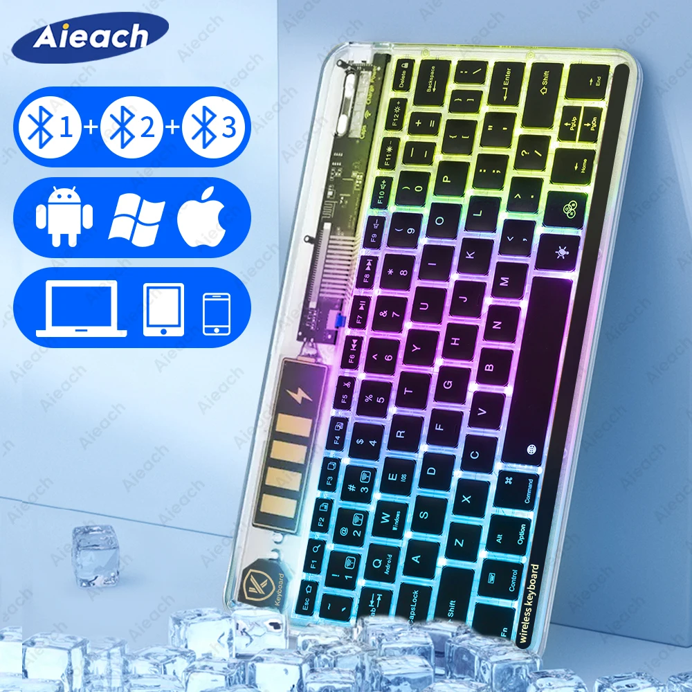 Wireless Bluetooth Keyboard for Tablet iPad Keyboard Multi-Device Slim Transparent Backlit Rechargeable Keyboard for iOS Android
