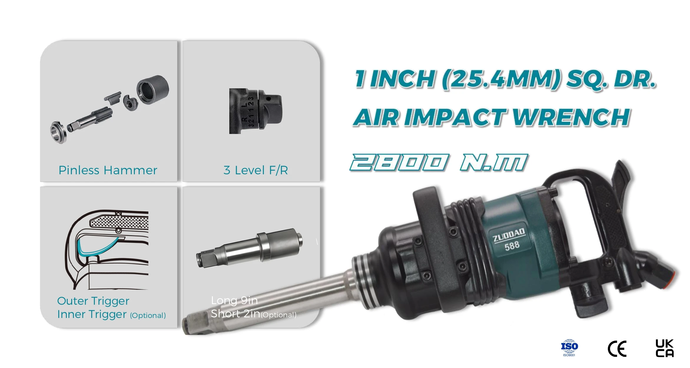 1 Inch Professional Industrial Pneumatic Wrench High-Torque 2800 N-m Heavy Tools OEM Air Impact Wrench - view 2