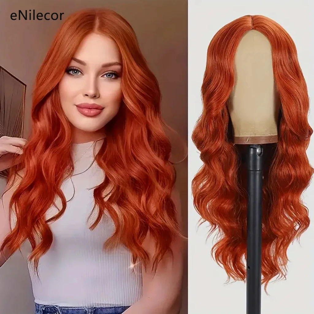 Red wig long body wave without glue natural wave wig synthetic heat-resistant fiber hair Christmas role-playing wig for women