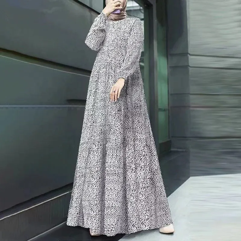 Abito da donna a maniche lunghe a pois - Abito maxi fluido Boho Chic, abbigliamento da festa casual elegante, tunica comoda taglie forti