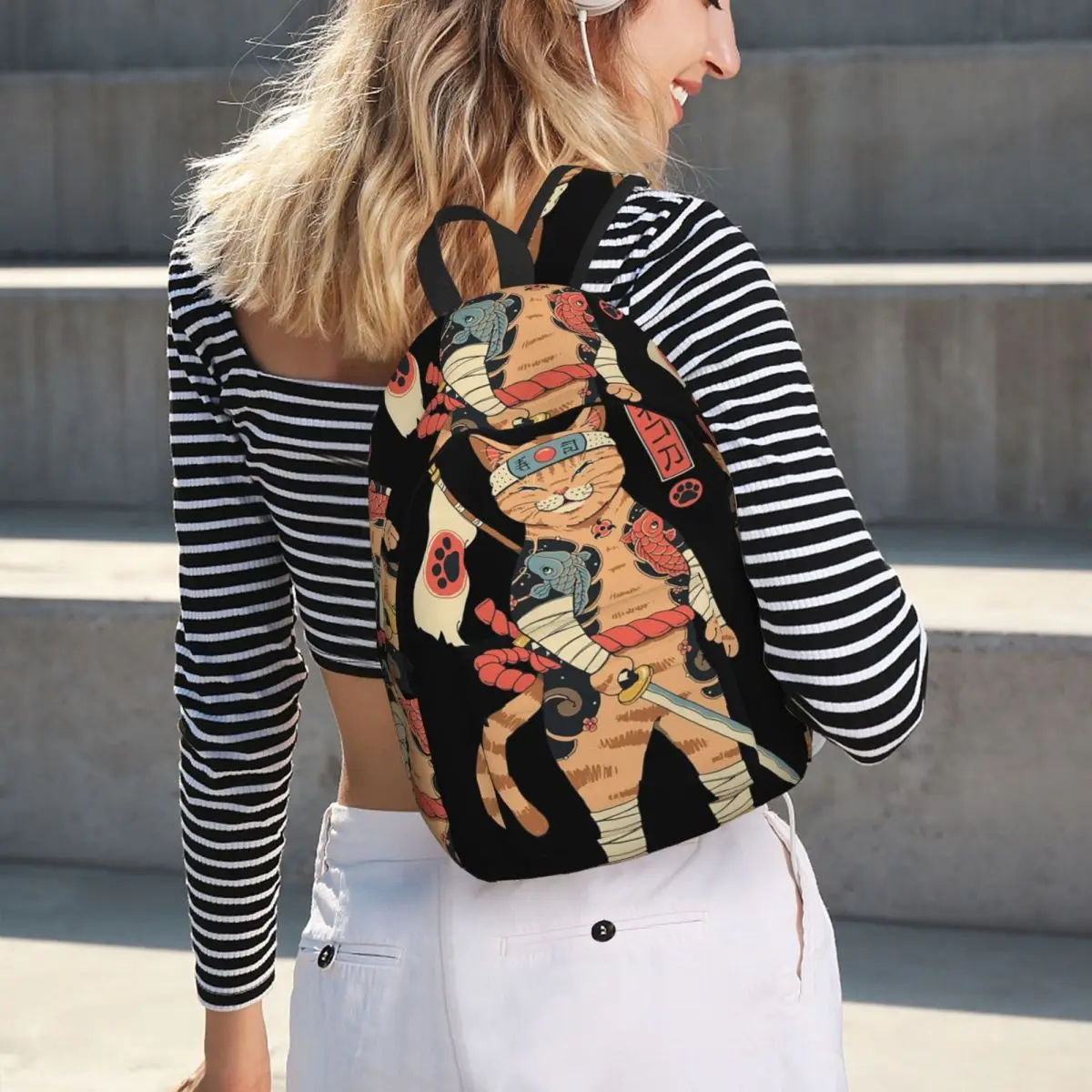 

Neko Japanese Shinobi Cat Student Backpack School Bag Hiking Travel Daypack for Men Women Bookbag Shoulder Bags