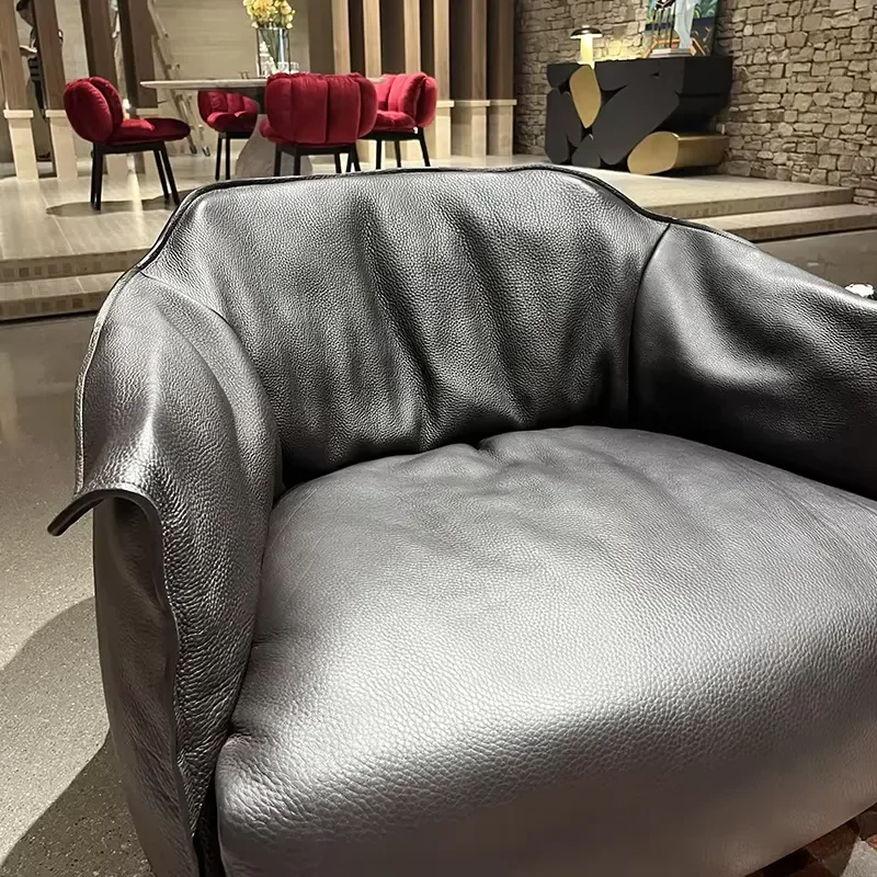 OKF Black Modern Single Recliner Sofa Full Genuine Leather for Hotel Bedroom Living Room Accent Furniture for Home Use