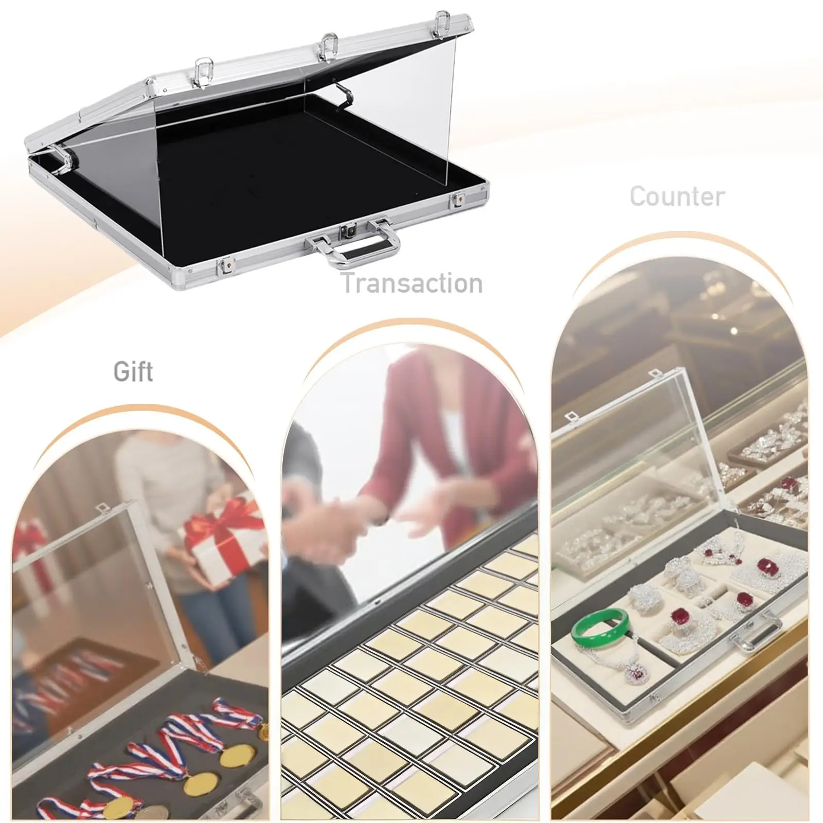 Card Display Case Tabletop Showcase Aluminum Jewelry Display Case Storage Box Container for Necklace Rings Badges
