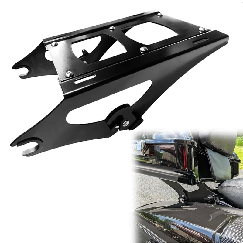 HCMT Black & Chrome Detachable 2 Two Up Tour Pak Pack Mounting Luggage Rack with Harley Touring Road King Street Glide 2014-up