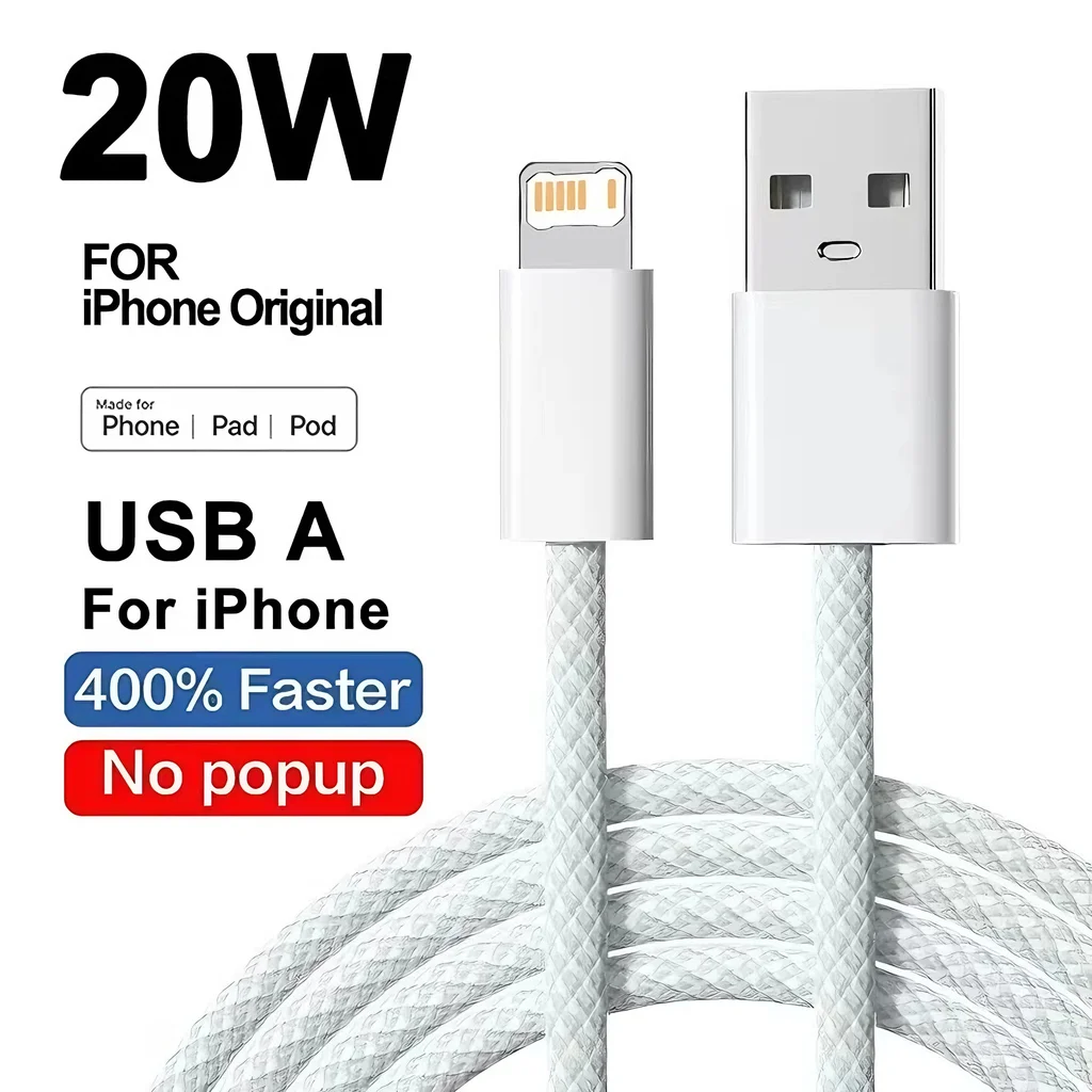 20W Gevlochten Snel Opladen USB-kabel Voor iPhone X XR XS 6 6S 7 8 Plus 11 12 Mini 13 14 Pro Max Snel Opladen Telefoonkabels 1m 2m
