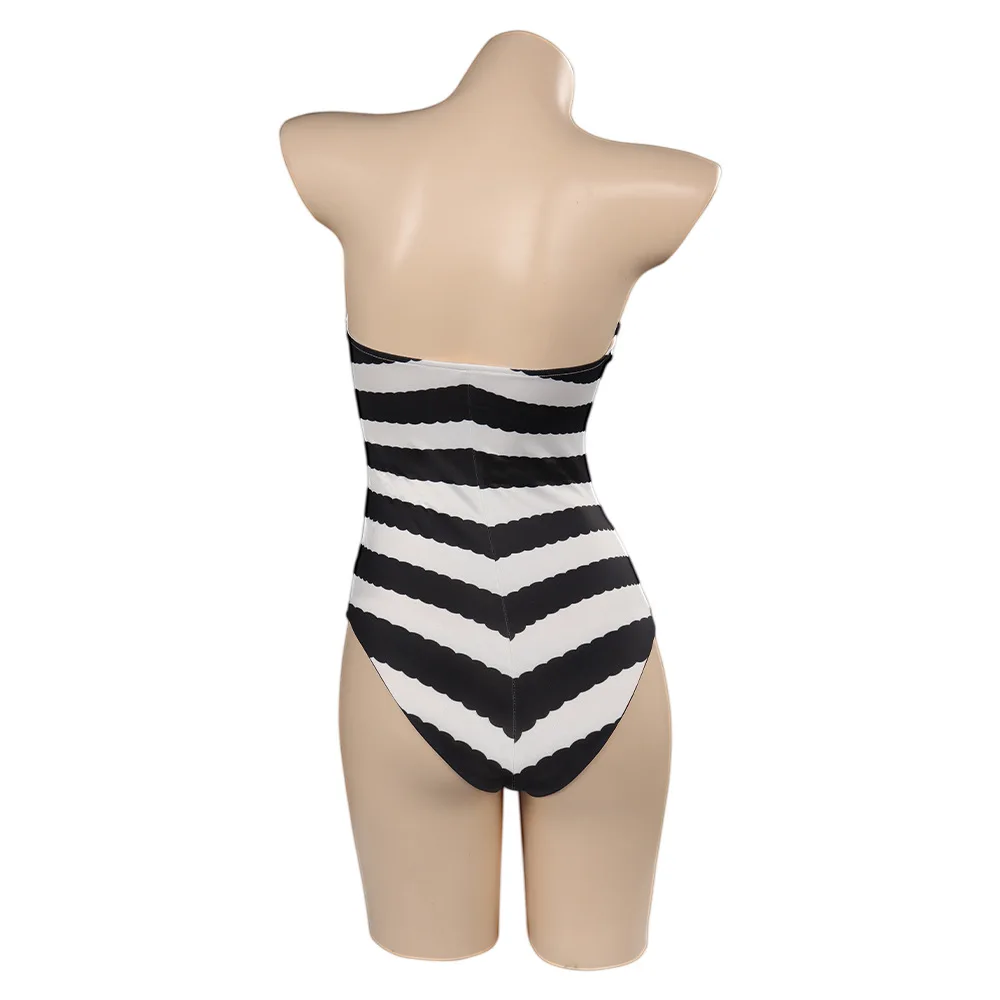 Movie Margot Cosplay Costume Adult Fashion Black and White Stripe Swimsuit Princess Robbie Role Play Swimsuit Halloween Party