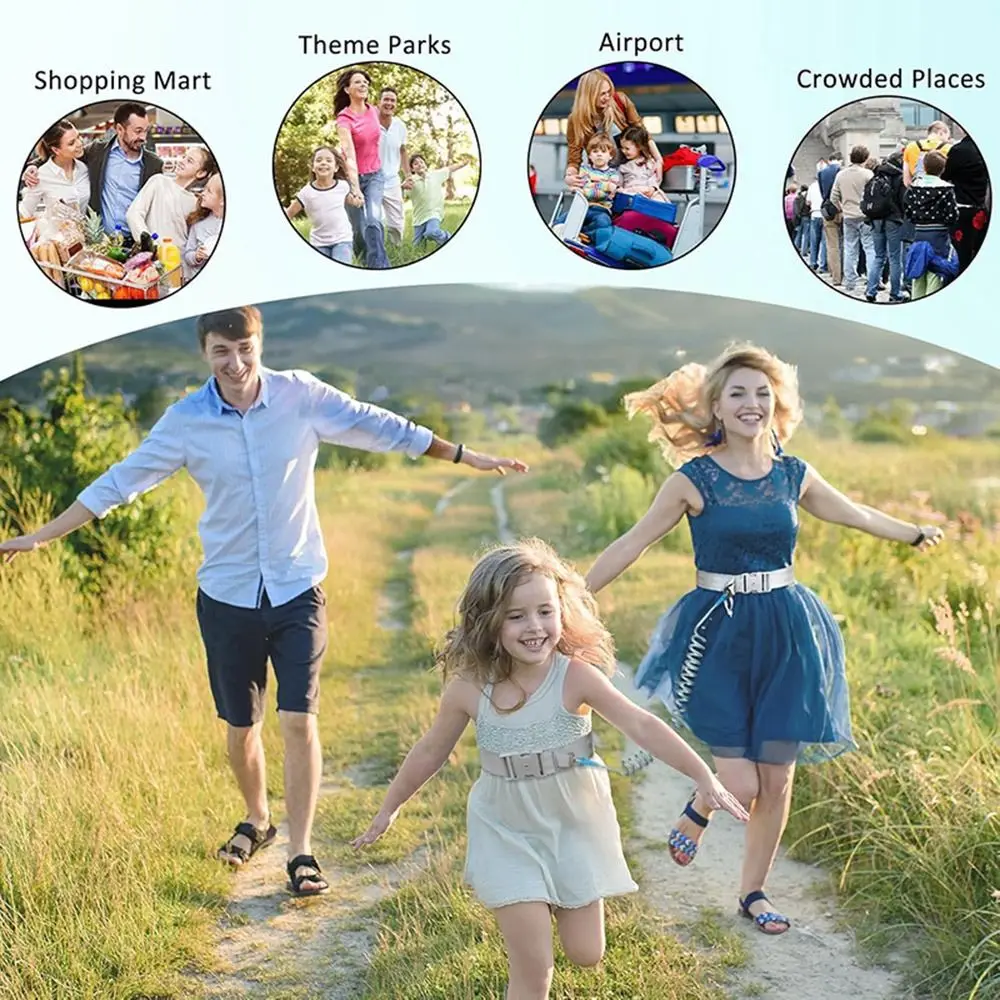 Secure Adjustable Kids Leash Hands Free Child Safety Baby Walking Wristband Anti Lost Waist Belt Public Places