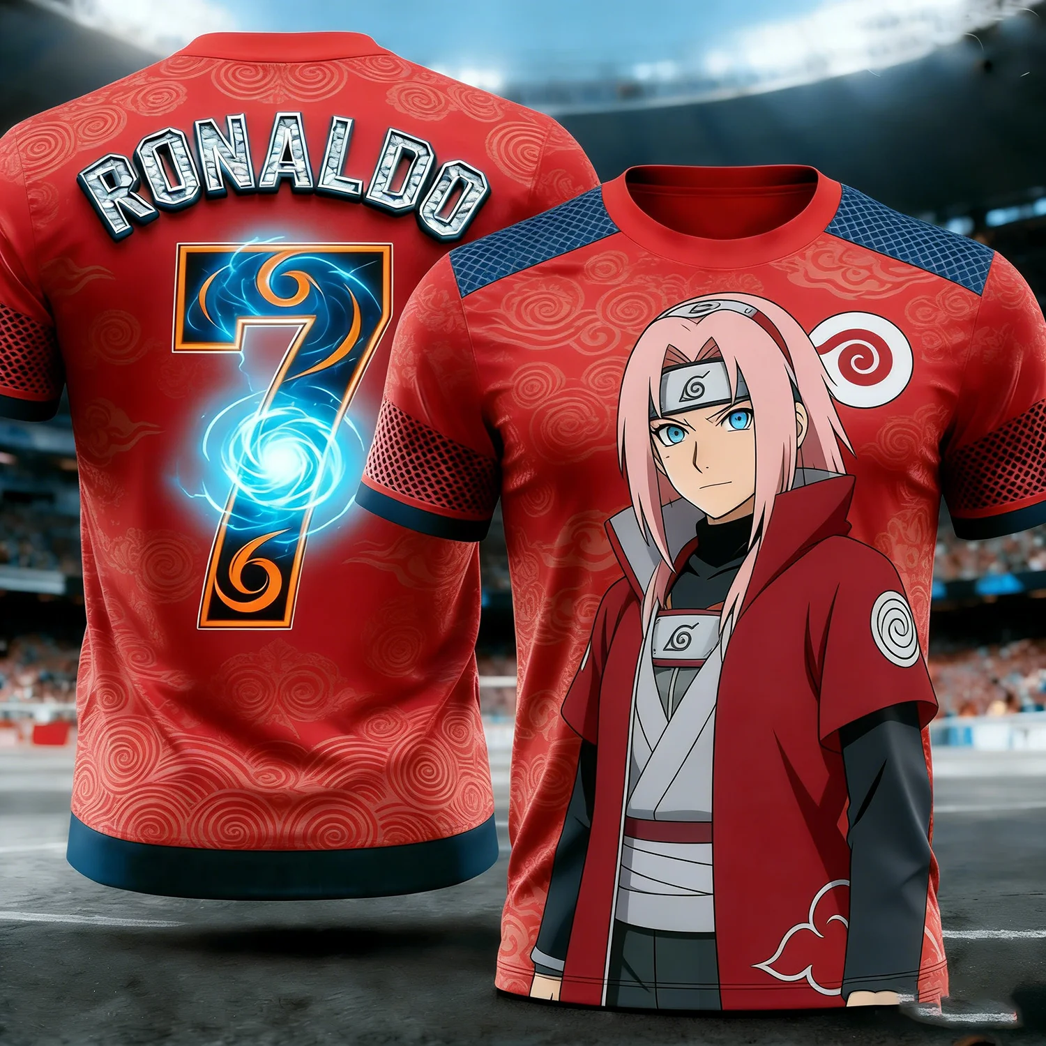 Naruto Shippuden Naruto X Ronaldo 7 Soccer Jersey 3D Quick Dry T