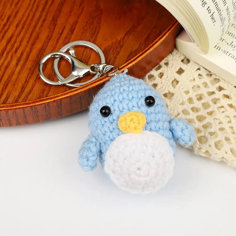 Cute Knitting Keychain Creative Knitted Elephant Car Keychain Wholesale Weaved Penguin Keyrings Small Animal Keys Accessories