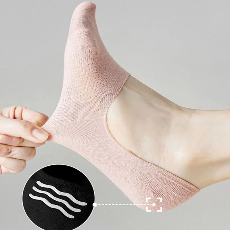 5 Pairs Women Summer Thin Short Socks Casual Invisible Silicone Non-slip Ankle Sock Breathable Cotton Hollow Boat Socks Harajuku