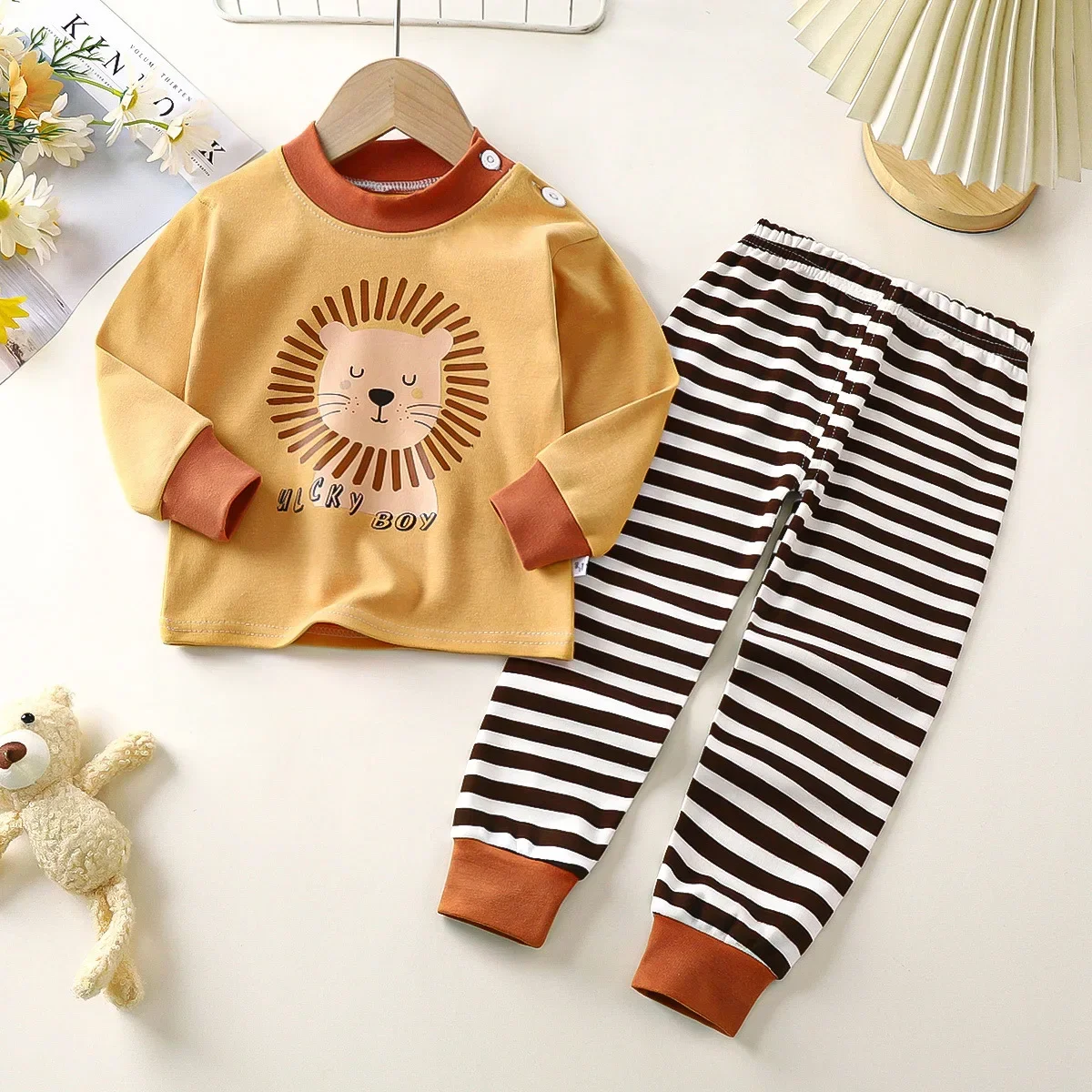 New Baby Boys Girls Warm Pajamas Newborn Cartoon T-Shirt Tops with Pants Toddler Autumn Underwear Sleepwear Kids Clothing Sets