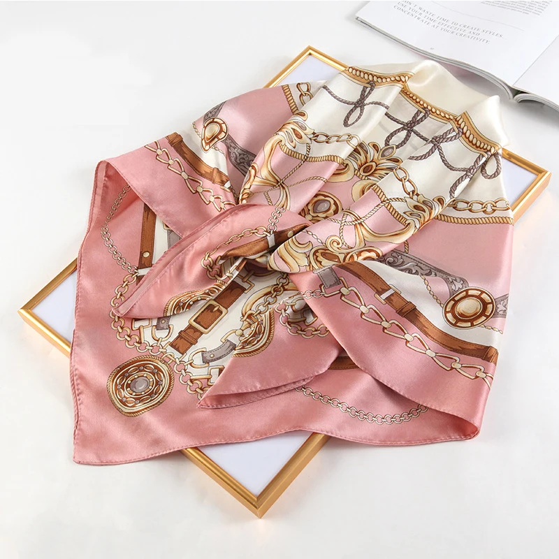 1pcs 90*90cm Square Silk Scarves Women Hijab Shawls Fashion Print Kerchief Femme Head Scarf Foulard Bandana Beach Head Scarf image 6