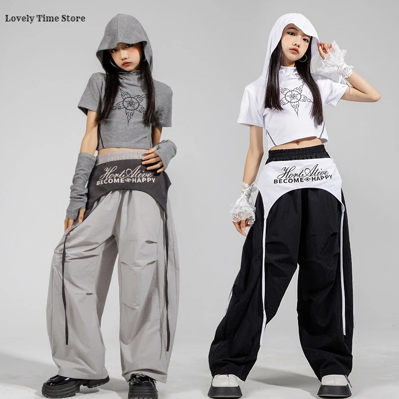 

Girls Hip Hop Fashion Crop Hoodies Cargo Pants Children Street Dance Girl Group Costumes Kids Streetwear Teens Jazz Clothes Sets