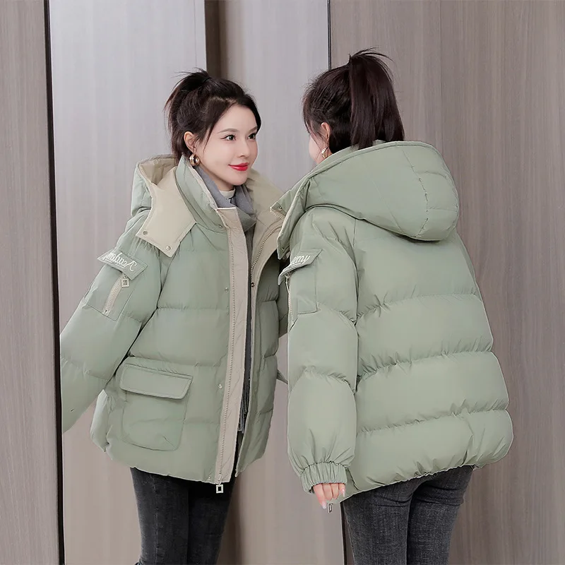 Women Autumn Winter Thicken Warm Parka Female Casual Solid Color Big Pocket Loose Hooded Short Coat Jackets Outwear