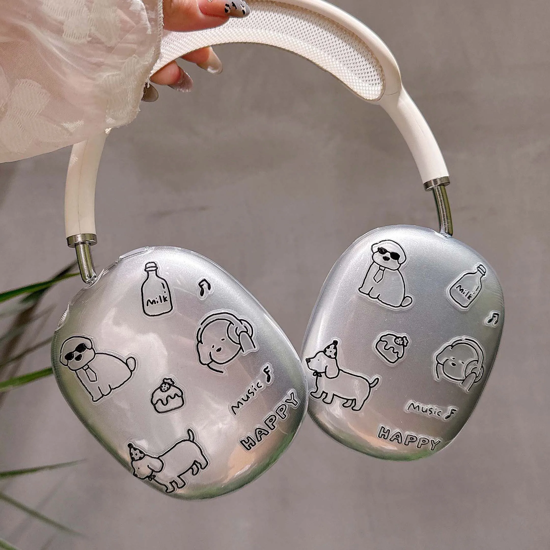 Música happy line perro dibujos animados cachorro funda para auriculares para apple airpodmax airpodmaxs airpod max funda suave de silicona para auriculares