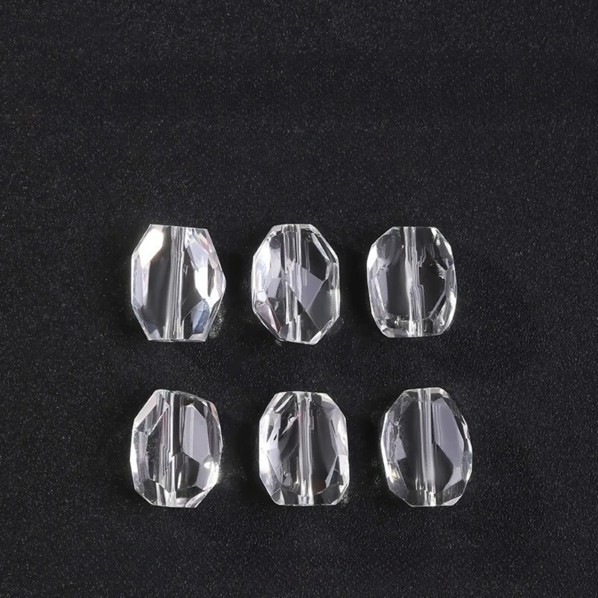 3pcs Square Shaped Natural Clear Quartz Beads Not Dyed Not Enhanced