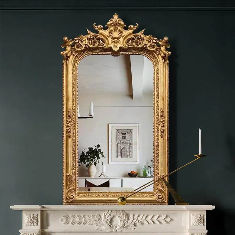 European-style carved full body designer dressing decorative mirror wall hanging floor mirror large mirror retro villa