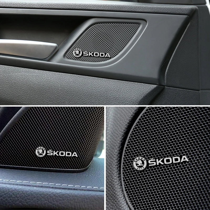 4pcs 3D aluminum speaker stereo speaker badge emblem Sticker for Skoda Octavia A5 A7 RS Fabia Superb Accessories Car-Styling